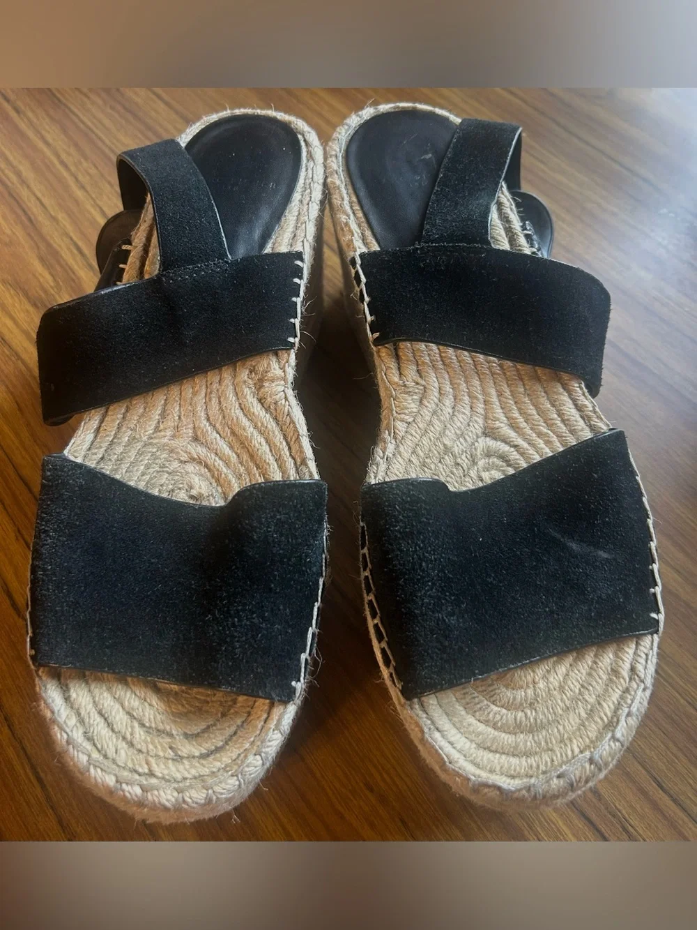 Marc Fisher Black Suede Platform Espadrille Sandals 8.5 Leather
